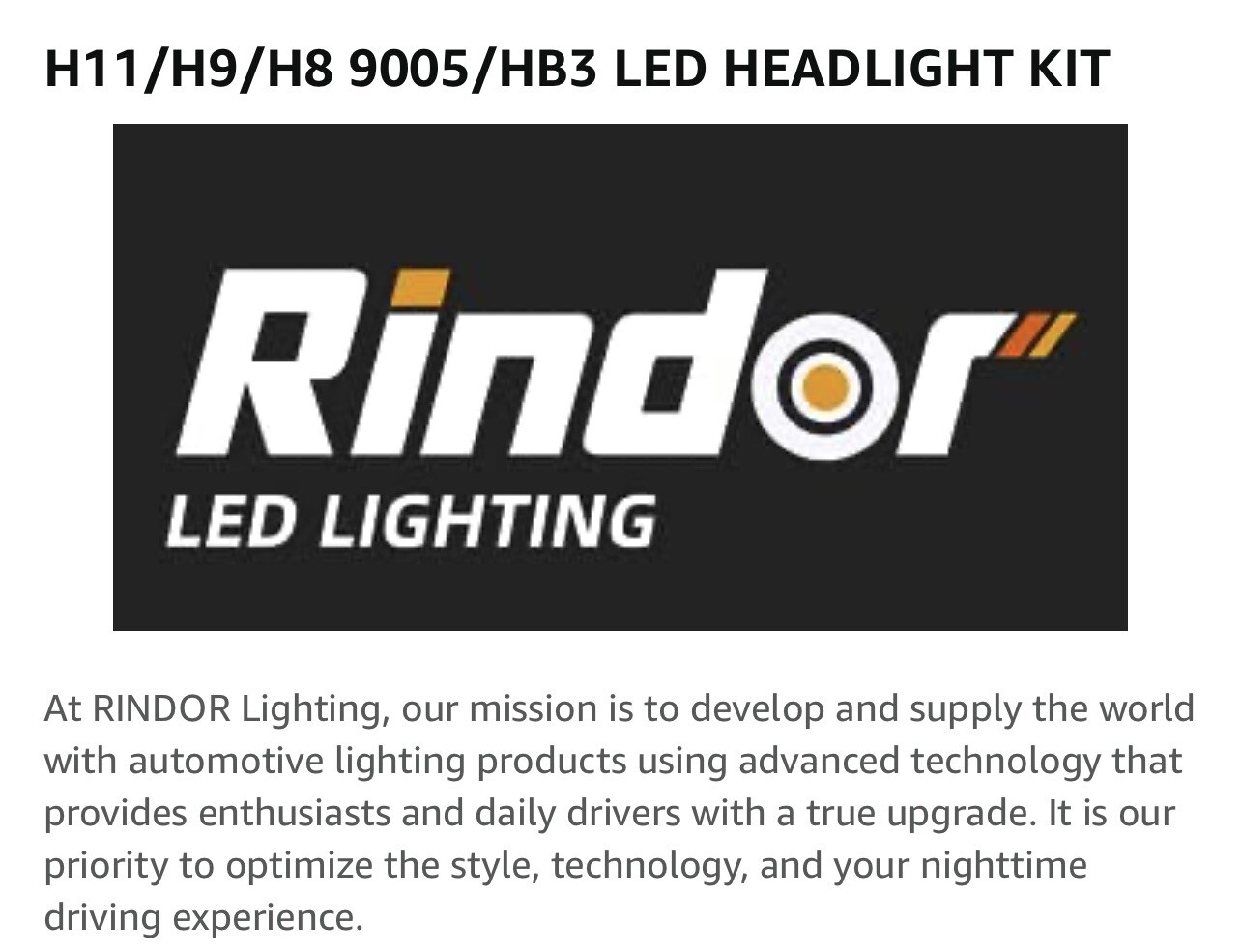 Rindor H11/H9/H8 Low Beam 9005/HB3 High Beam LED Headlight Bulb Combo Kit 4 Pack