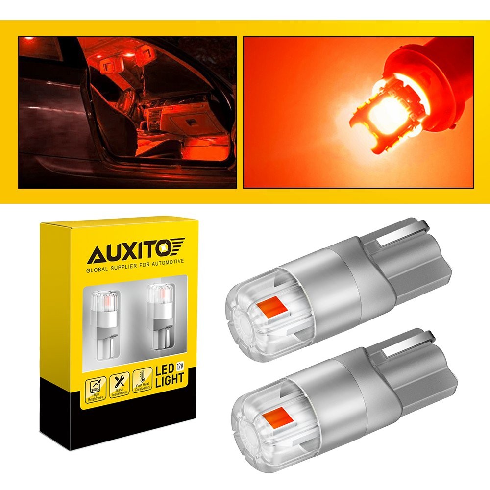 AUXITO 800LM Red 2LED T10 194 W5W License Plate Light Inside Dome Trunk Light X2