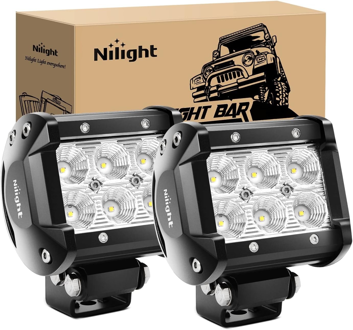 Super Bright 18W LED Pods 2-Pack – Off-Road Flood & Work Lights for Vehicles