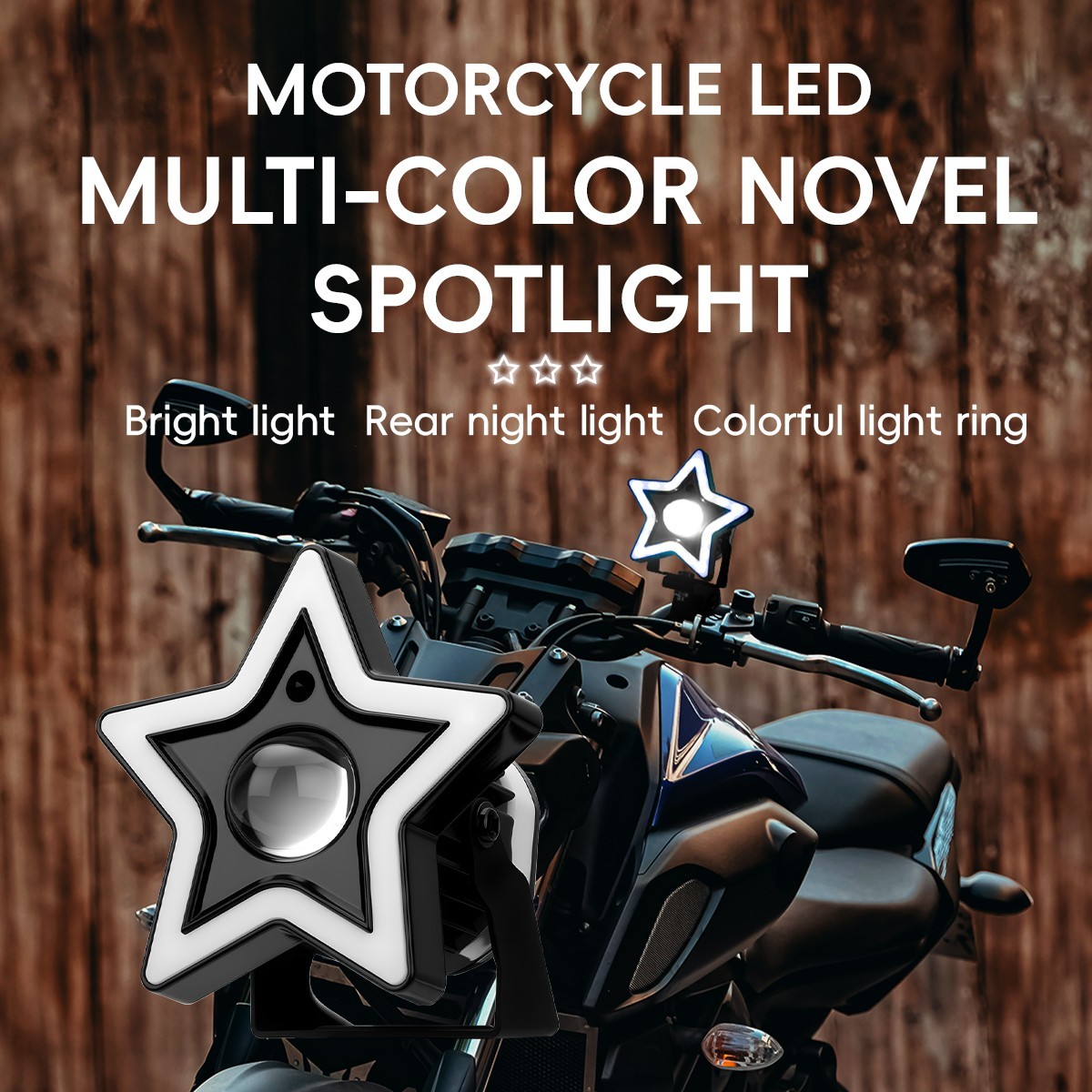 Motorcycle LED External Headlight Seven Color Star Shaped Front Spotlight