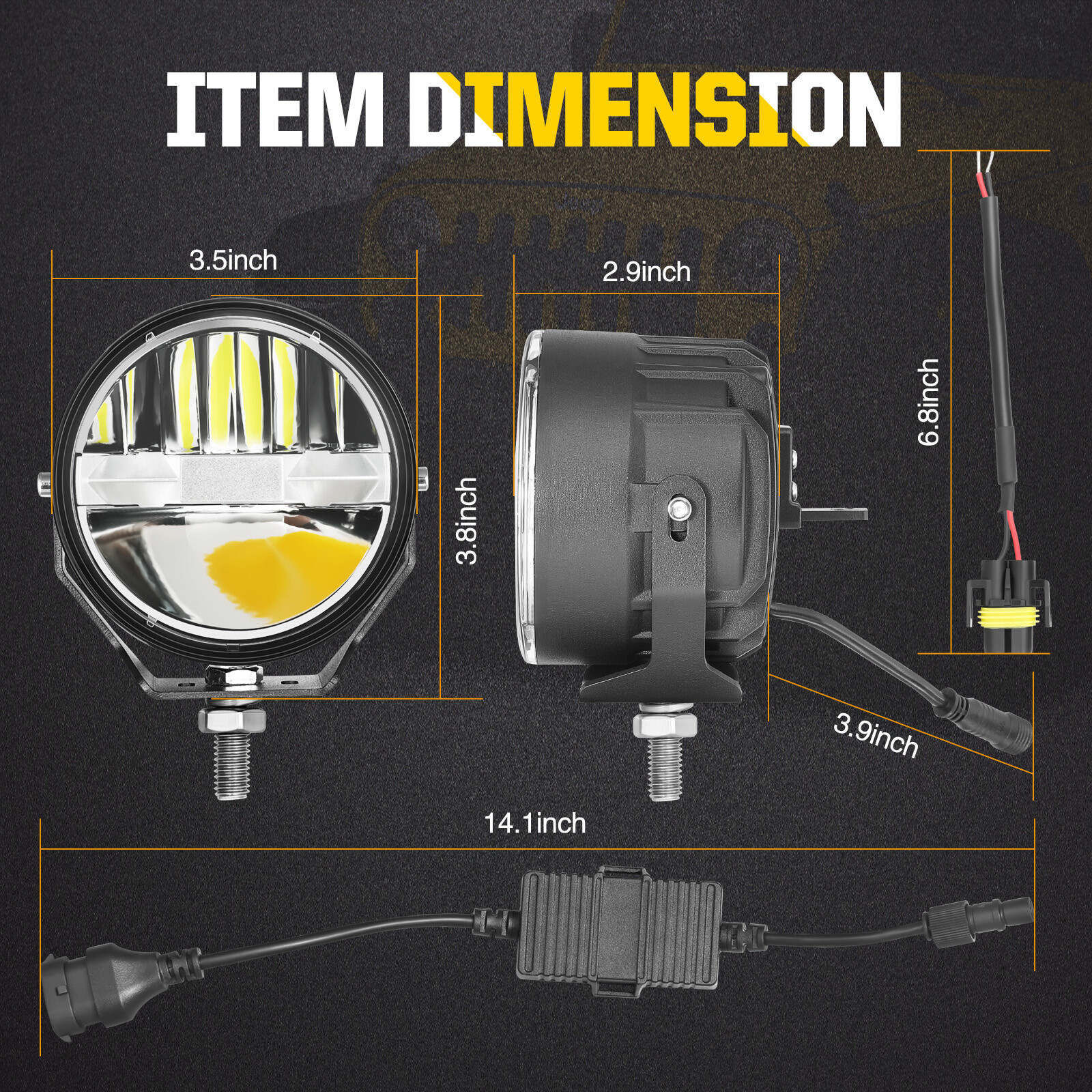 2X 4″ 60W Round LED Off Road Driving Spot Lights Pods Hi/Low Headlights Fog 3.5″