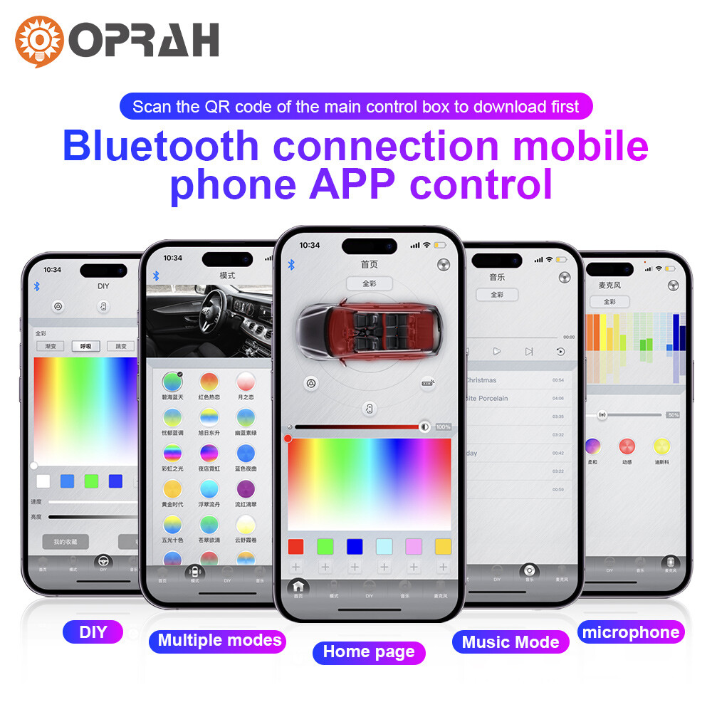 LED Car Interior Strip Light Atmosphere APP-Control Ambient Light 1~22 Kit US
