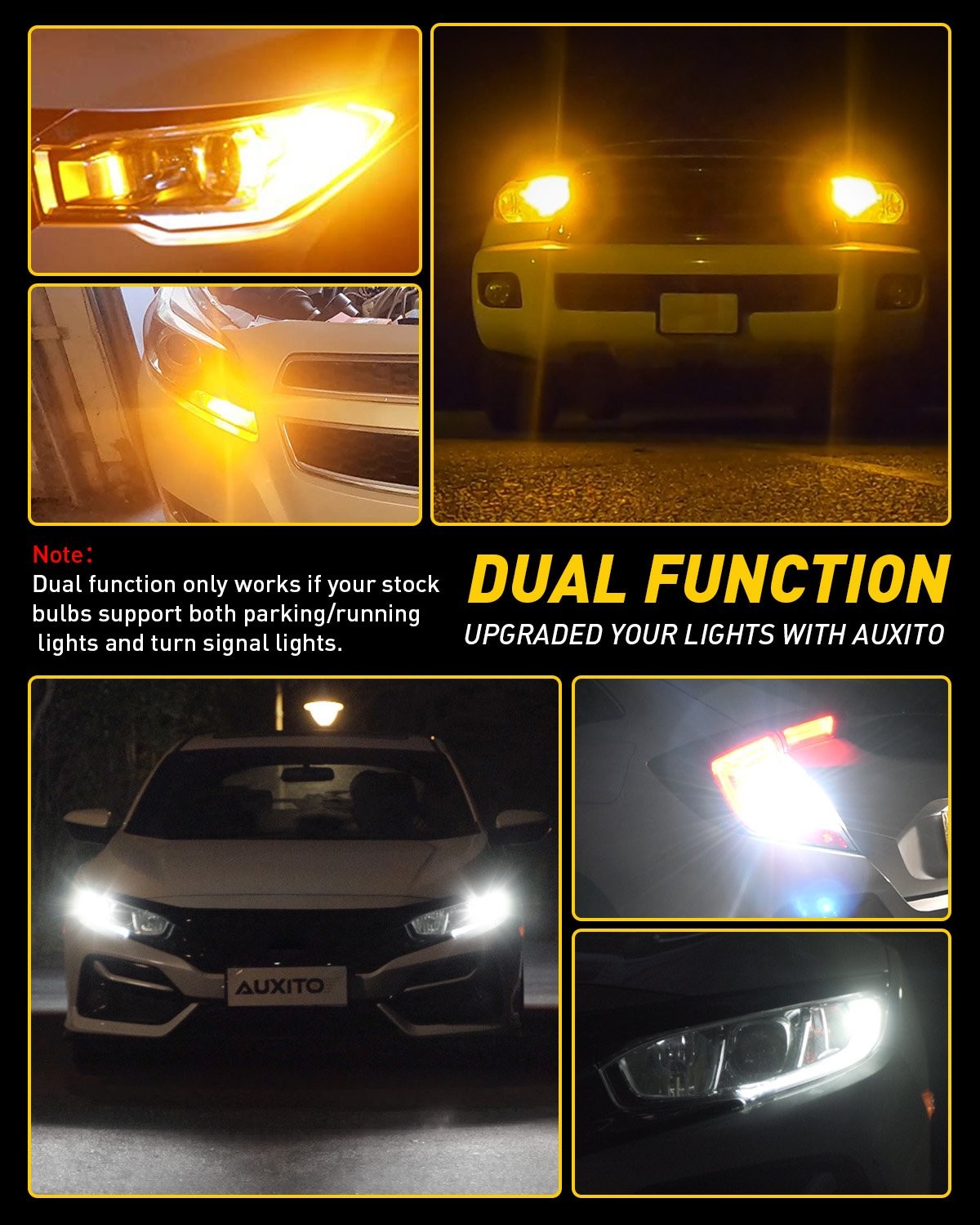1157 LED Amber/White Bulbs For Turn Signal Lights and DRL/Parking Light 1-5 SET