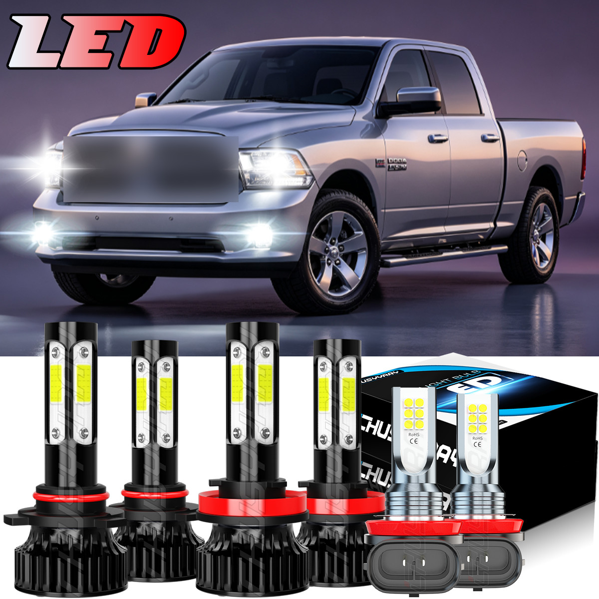 6000K LED Headlight Fog Light Bulbs For Dodge RAM 1500 2500 3500 2013 2014 2015
