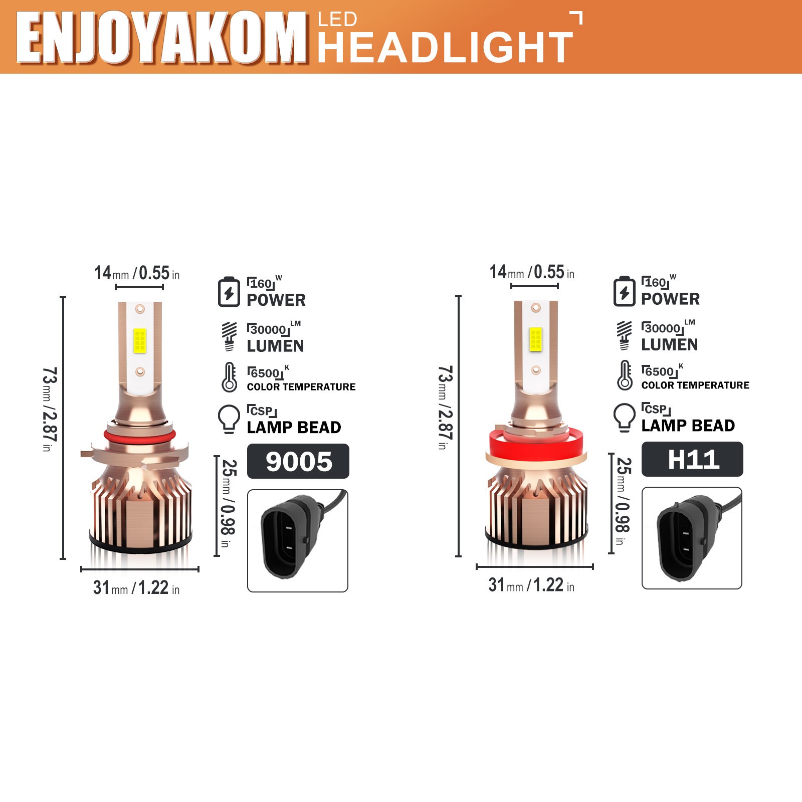H11 9005 LED Headlight Kit Combo Bulbs High+Low Beam Super Bright White 6500K