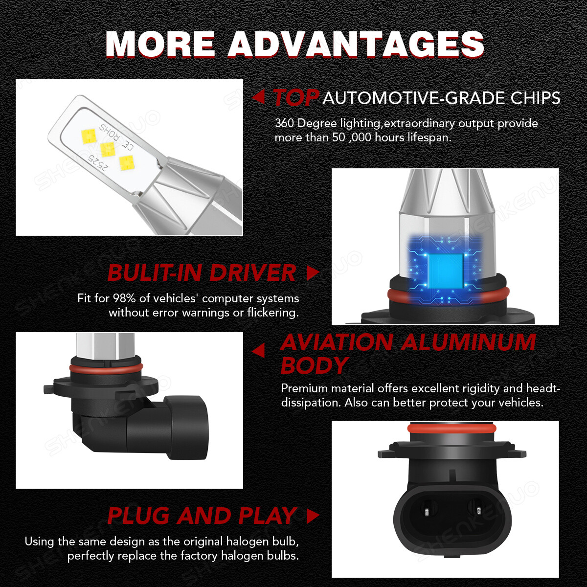 For Chevy C1500 2500 3500 1990-1998 6000K LED Headlight Bulbs Hi/Lo Beam Combo