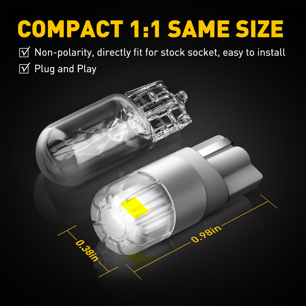 1000LM T10 LED License Plate Light Bulbs 6000K Super Bright White 168 2825 194 M