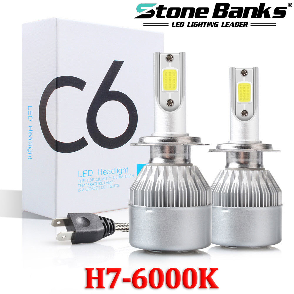 2x H7 C6 LED Headlight or FOG Light Kit 6000K White High Low Beam Bulbs 720000LM