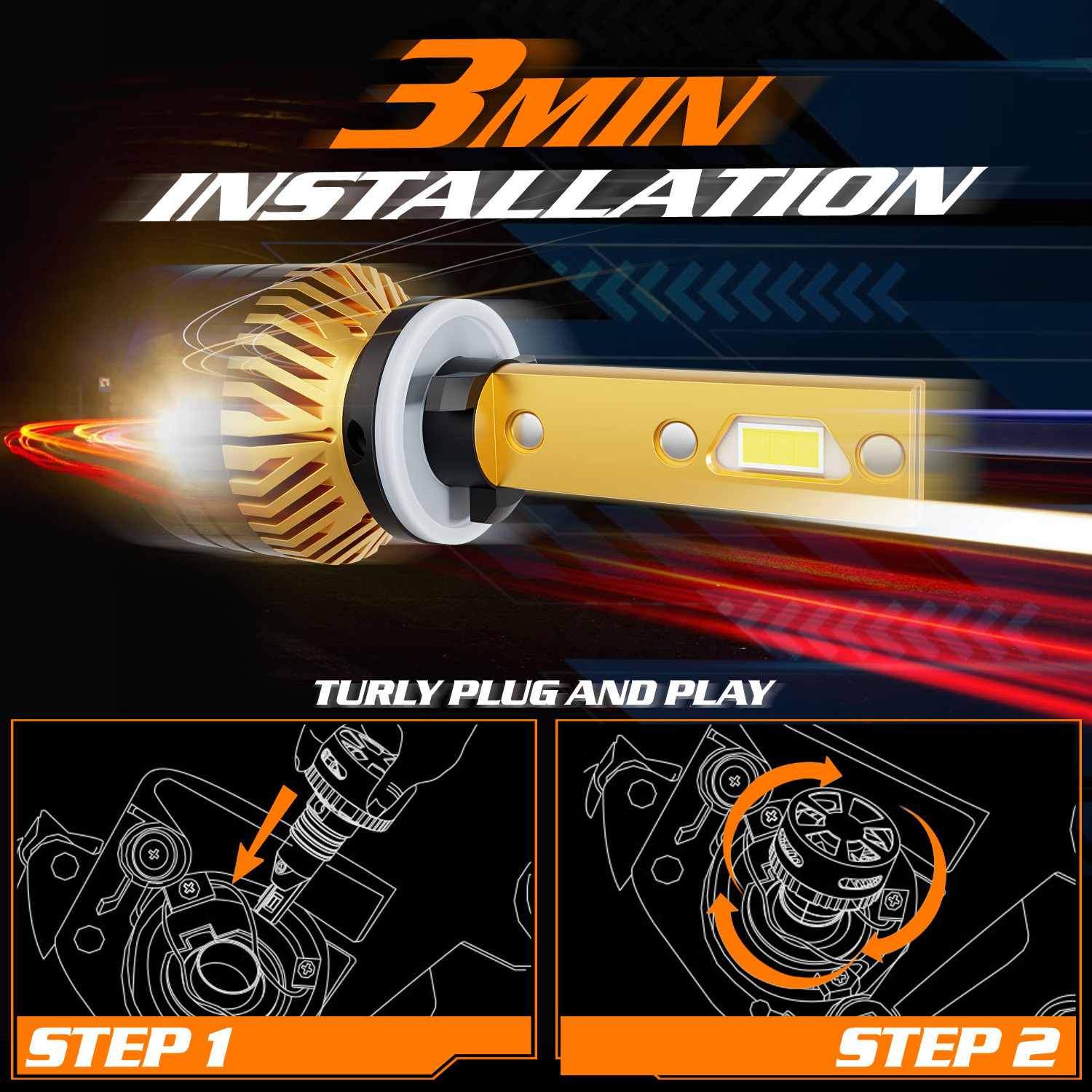 2x H27W/2 881 6500K LED Headlight Bulb High/Low Beam Fog Lighting DRL w/Cool Fan