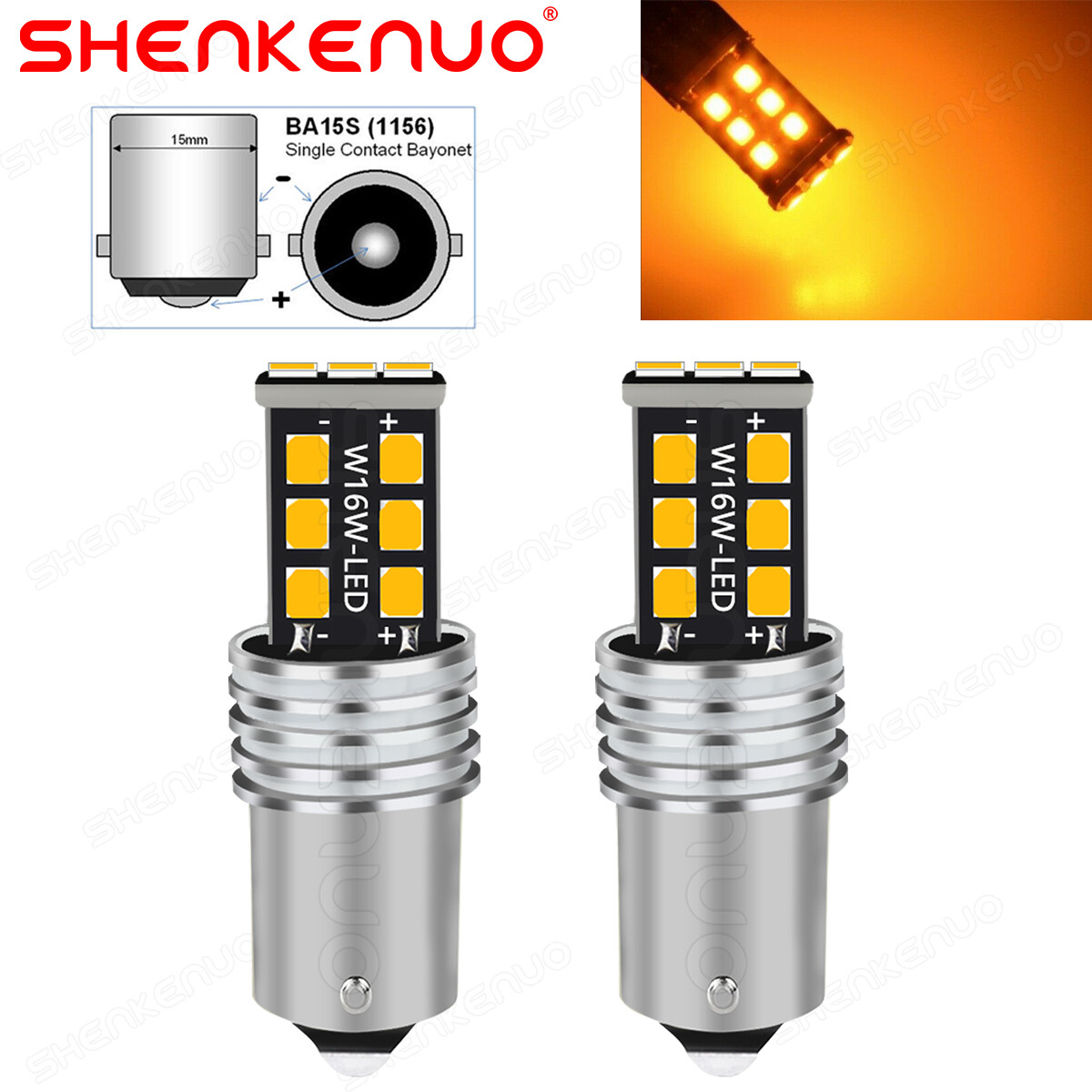 2pcs 1156 High Power Amber/Yellow Switchback LED Turn Signal Light Bulbs