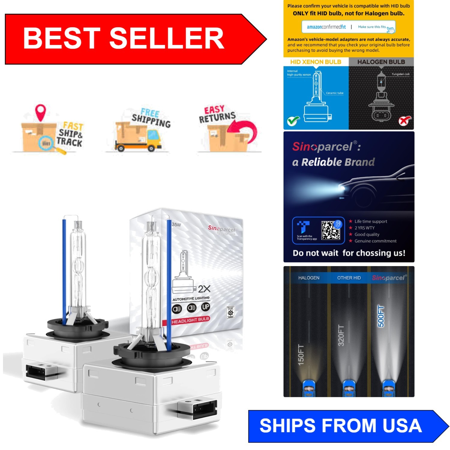 D3S HID Replacement Bulbs – 8000K Color, 3200 Lumens, Lifetime Support – 2 Pack