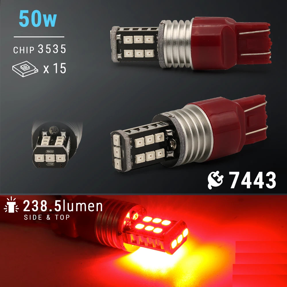 4PCS 7443 7440 LED Red Strobe Flash Blinking Brake Stop Tail Parking Light Bulbs