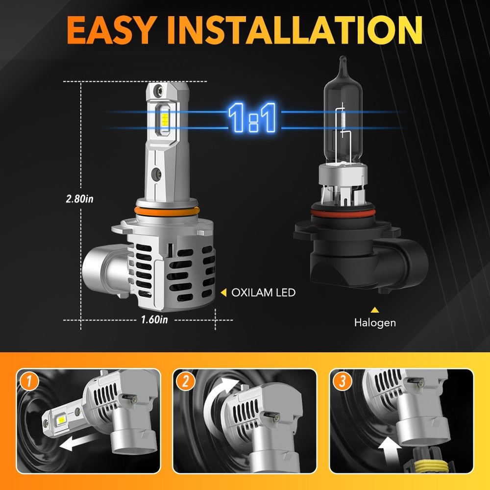 OXILAM 9005 HB3 LED Headlight Kit High Low Beam Bulb Bright 6500K Canbus 2~10X