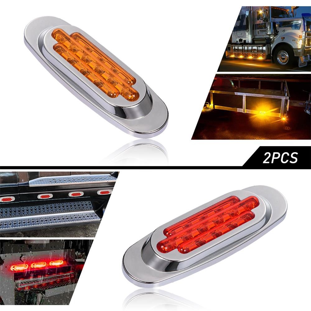 2X Amber Red LED Car Truck RV Trailer Oval Marker Clearance Side Lights Lamp 12V
