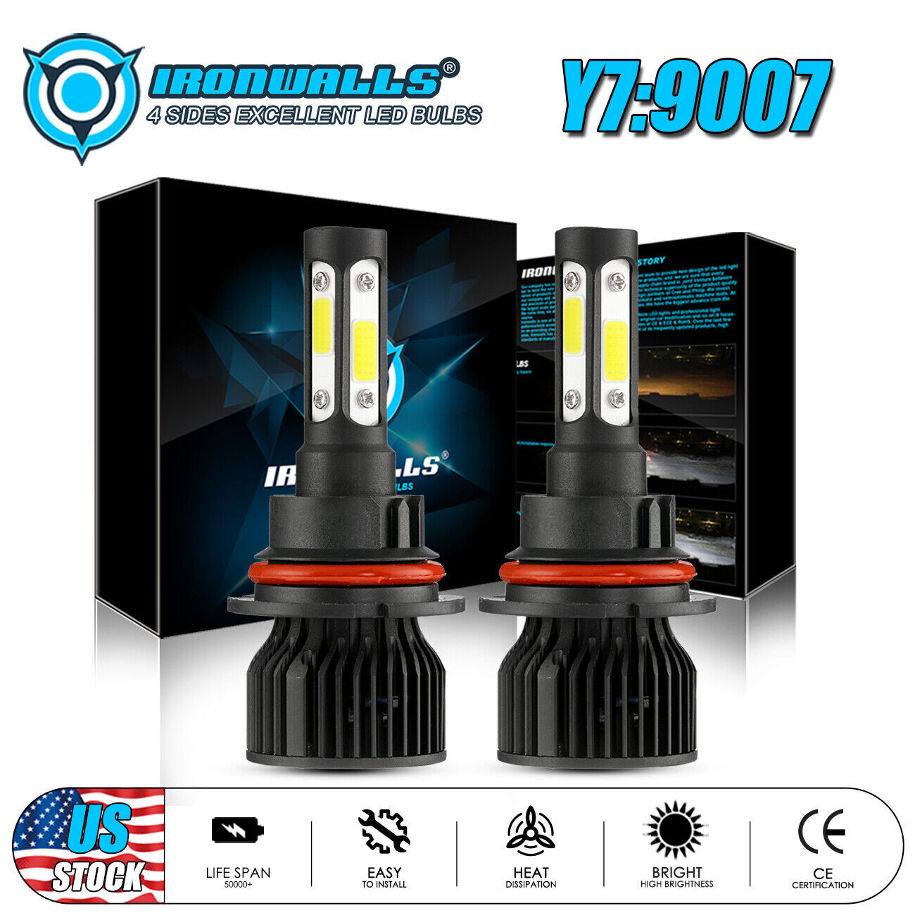 4-sides 9007 LED Headlight Bulbs for Dodge Ram 1500 2500 3500 2003-05 Hi-Lo Beam