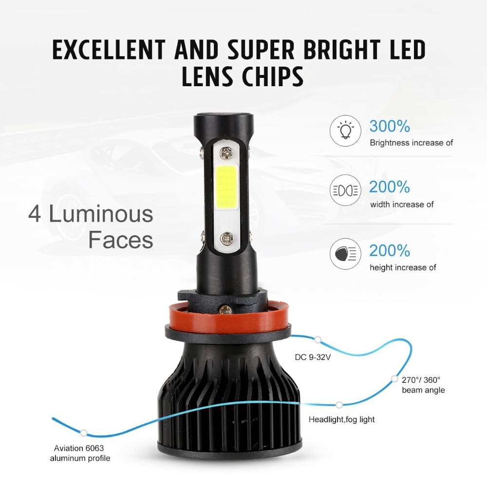 IRONWALLS H11 LED Headlight Kit Low Beam Bulbs 2400W 360000LM 6000K White Bright