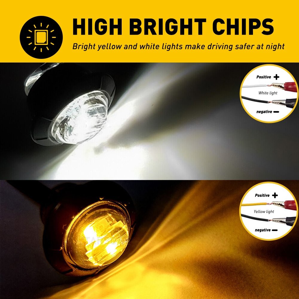20x 12V Amber White Side LED Marker Lights Truck Trailer Round Bullet Dual Color