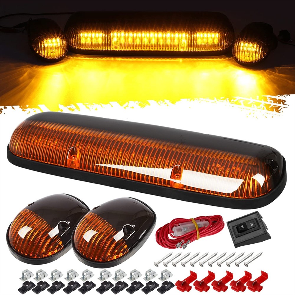 3PCS Fit Chevrolet Silverado 1500 2500 3500 Amber LED Cab Roof Marker Lights