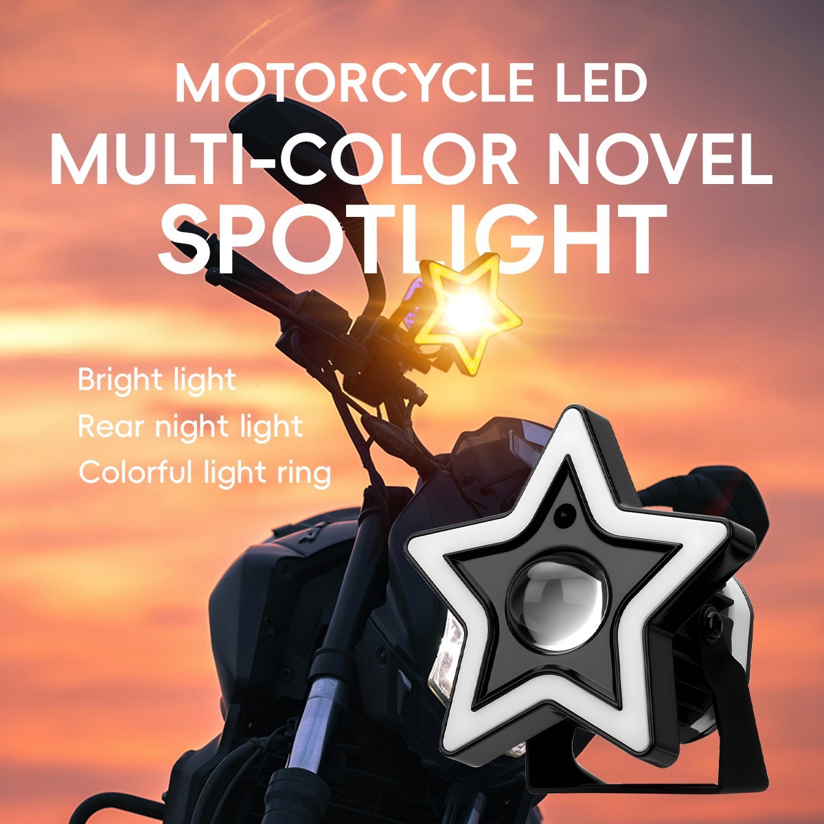 Motorcycle LED External Headlight Seven Color Star Shaped Front Spotlight