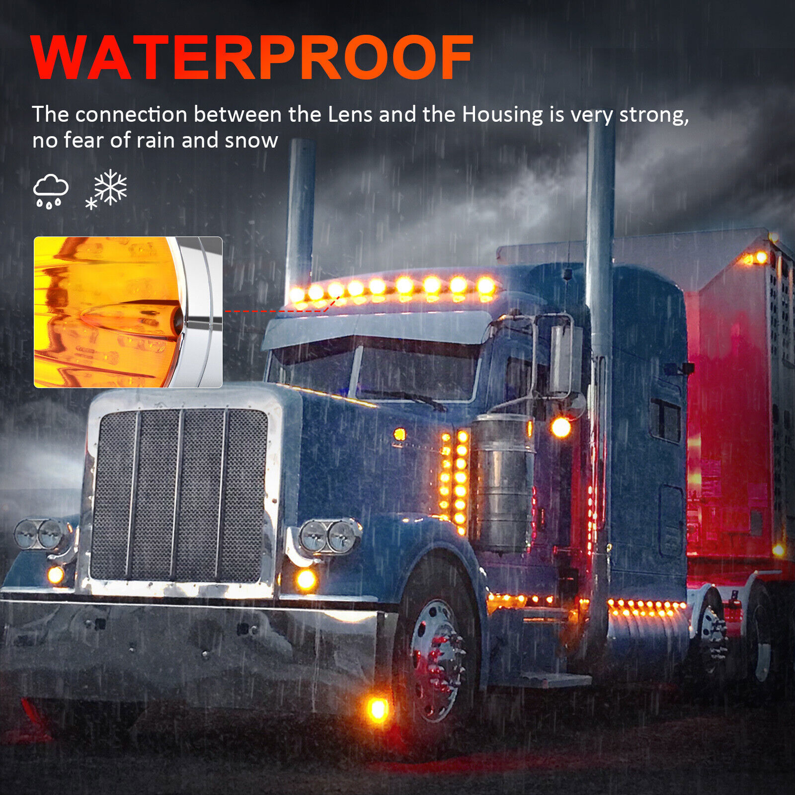 5x 17LED Amber Semi Truck Roof Cab Marker Clearance Light Assembly For Peterbilt