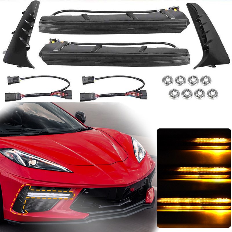 For Corvette C8 Z51 2023 Front Grille Turn Signal Light LED Driving Lights DRL