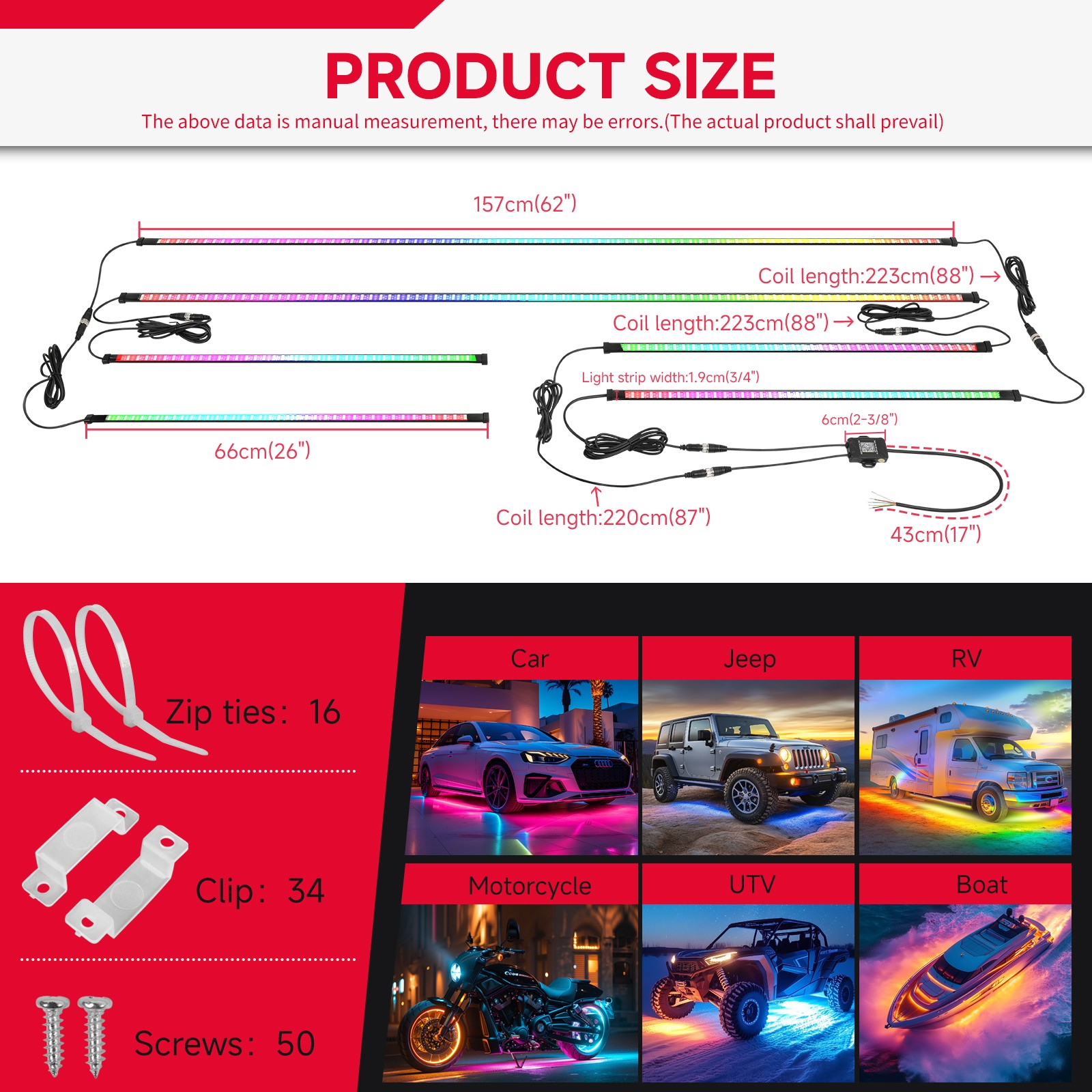 For Chevy Camaro Underglow Double Row RGB LED Car Neon Strip Light APP Remote