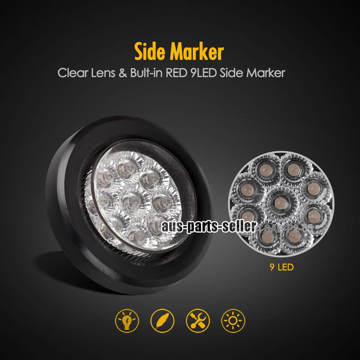 5 White Round 2″ Side Marker Lights Clearance 9 LED Truck Trailer Lamps w/ Plugs