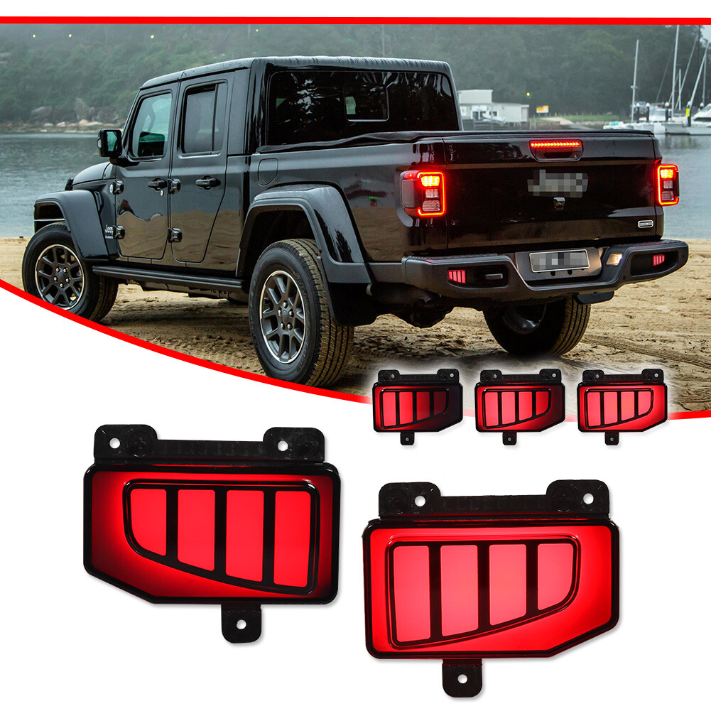 Smoked Bumper Reflector LED Tail/Brake Sequential Signal For Jeep Gladiator JT