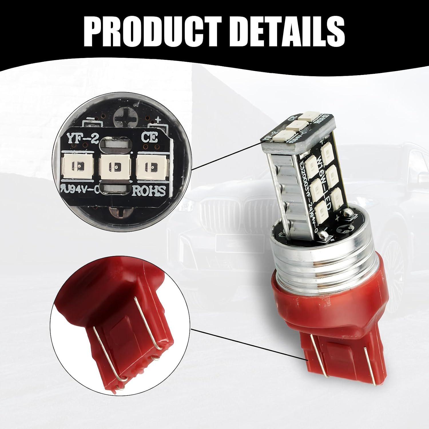 4PCS 7443 7440 LED Red Strobe Flash Blinking Brake Stop Tail Parking Light Bulbs