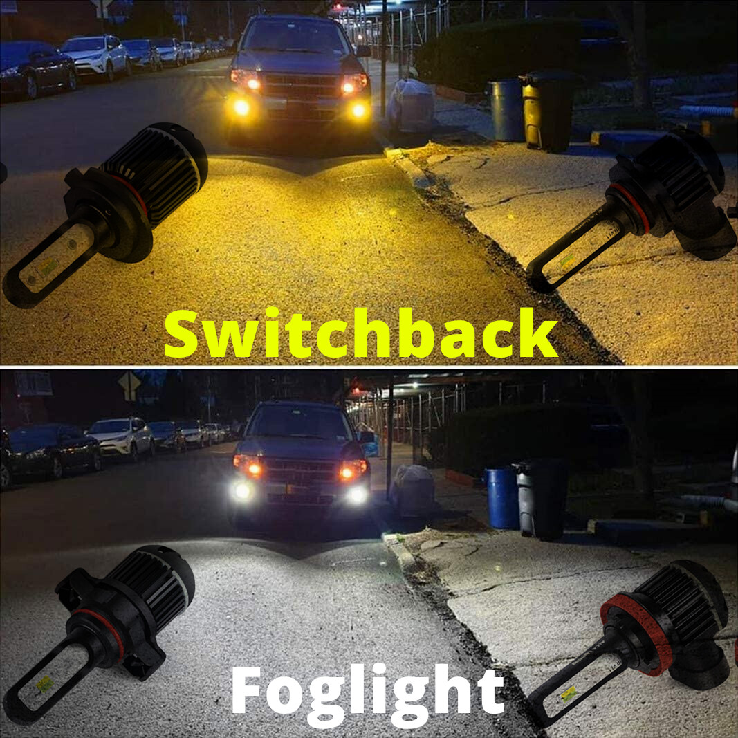 2-Color LED Fog Light Bulb,White Yellow Switchback,2504,5202,9006,H7,H10,H11,H16