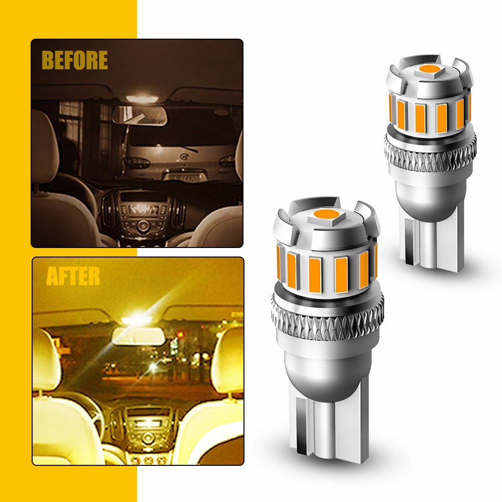 T10 168 194 LED Canbus License Plate Side Marker Light Bulb 3000k Amber 2/4Pc