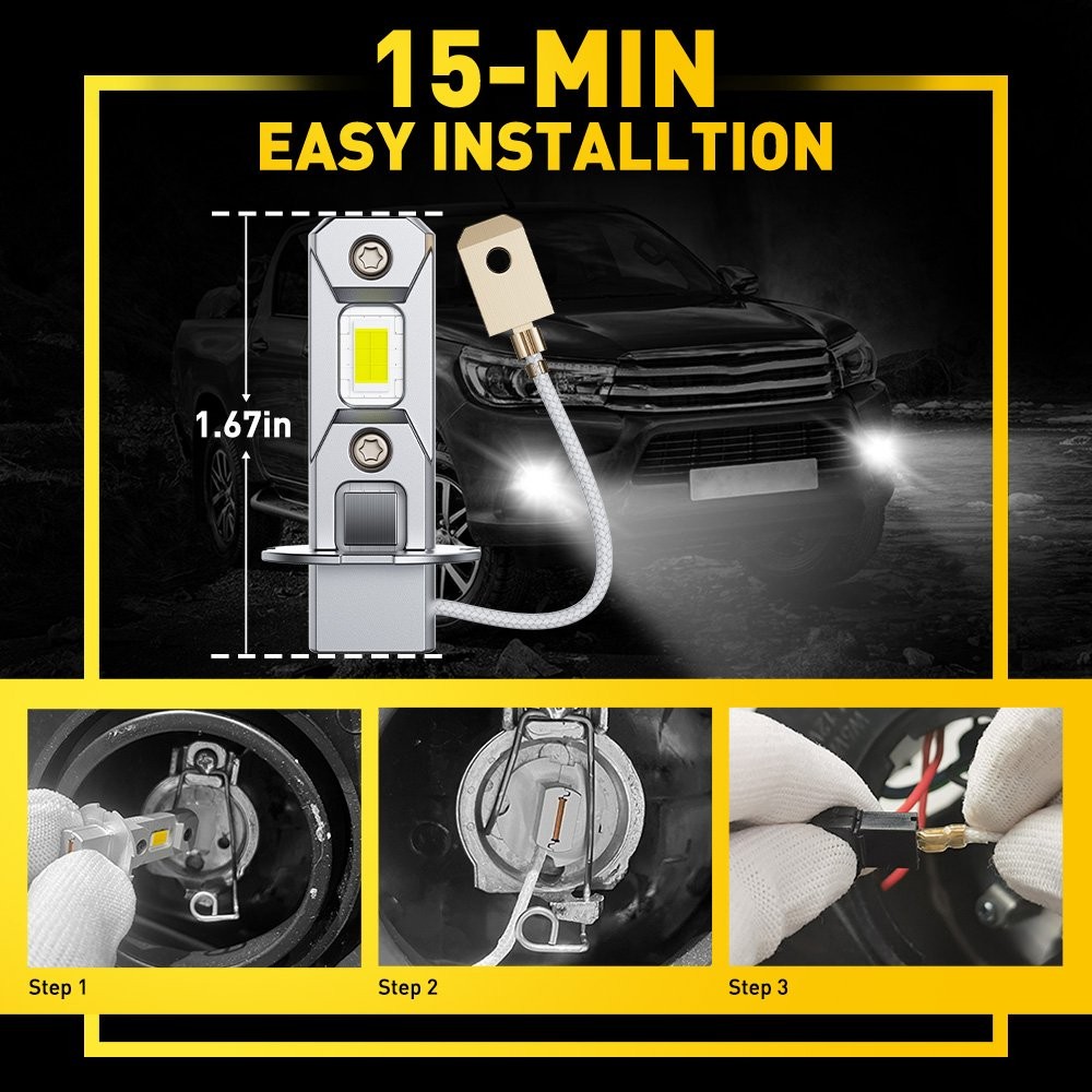 1/2set AUXITO H3 LED Headlight 100W 1000LM Fog Light Bulb White Driving Lamp