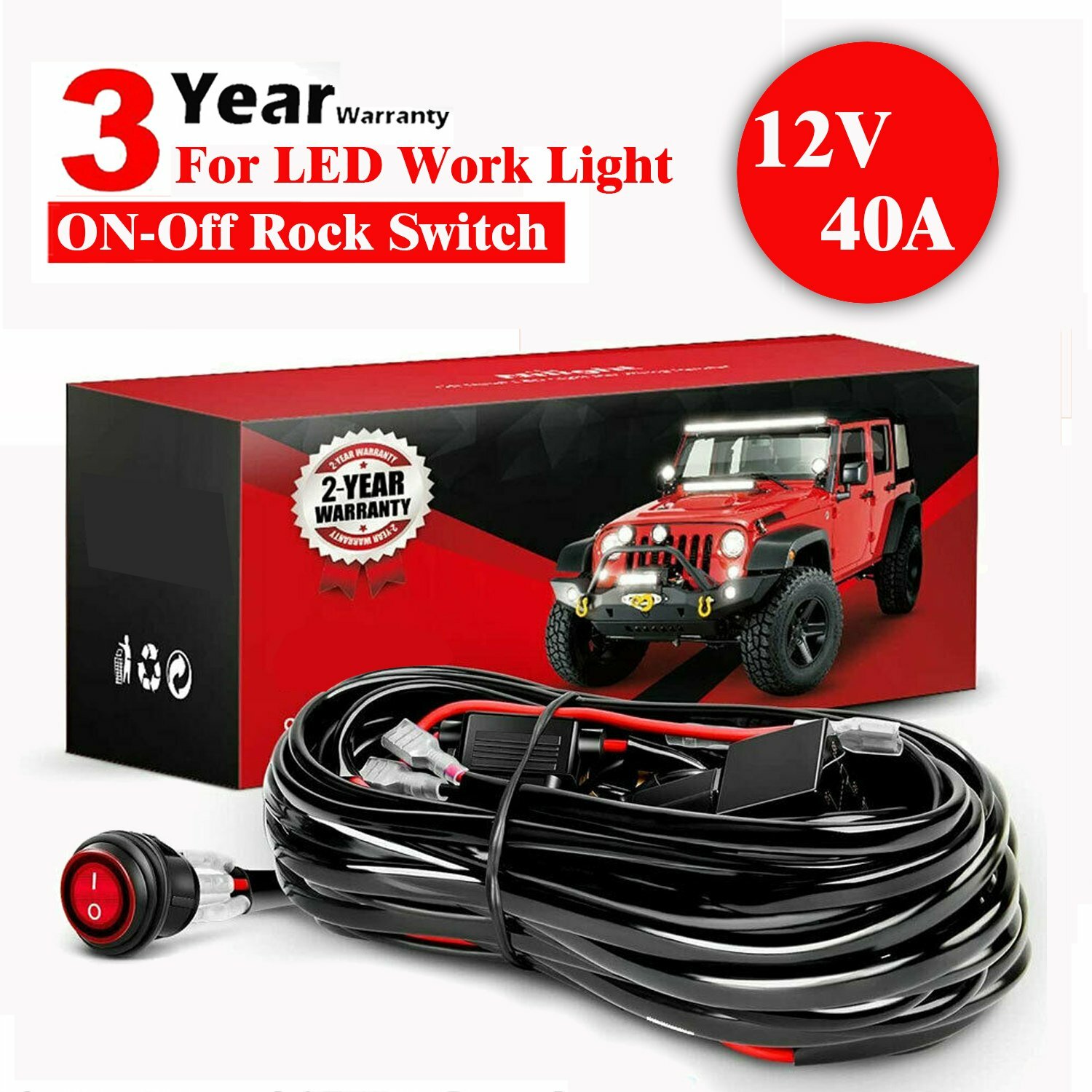 Wiring Harness Kit 12V ON/OFF Rock Switch Relay Loom For LED Work Light Bar Pods