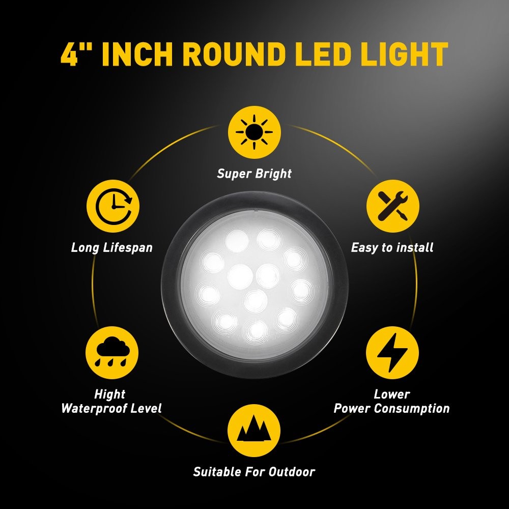 4in 12V Marker Lights LED Truck Trailer Round Side Bullet Light White Lamps 2Pcs