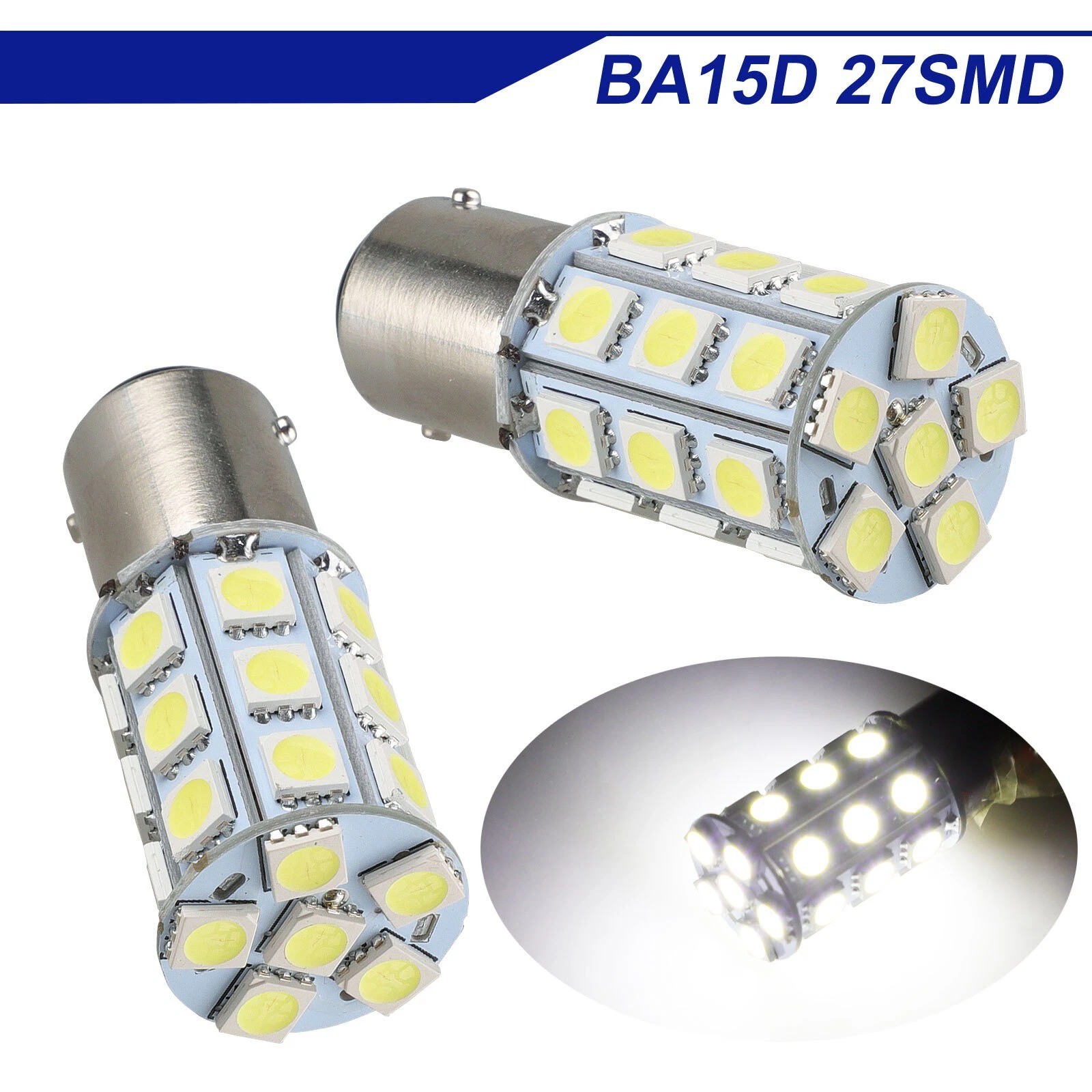 4x Super Bright BA15D 27-SMD LED Interior RV Camper Trailer Light Bulb White 12V