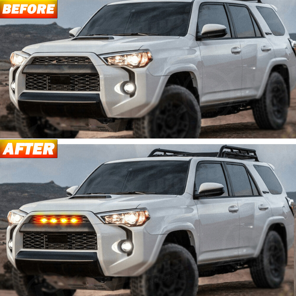 Set 4PCS Smoked Front Grille Led Amber Lights Light For Toyota 4Runner 2014-2019