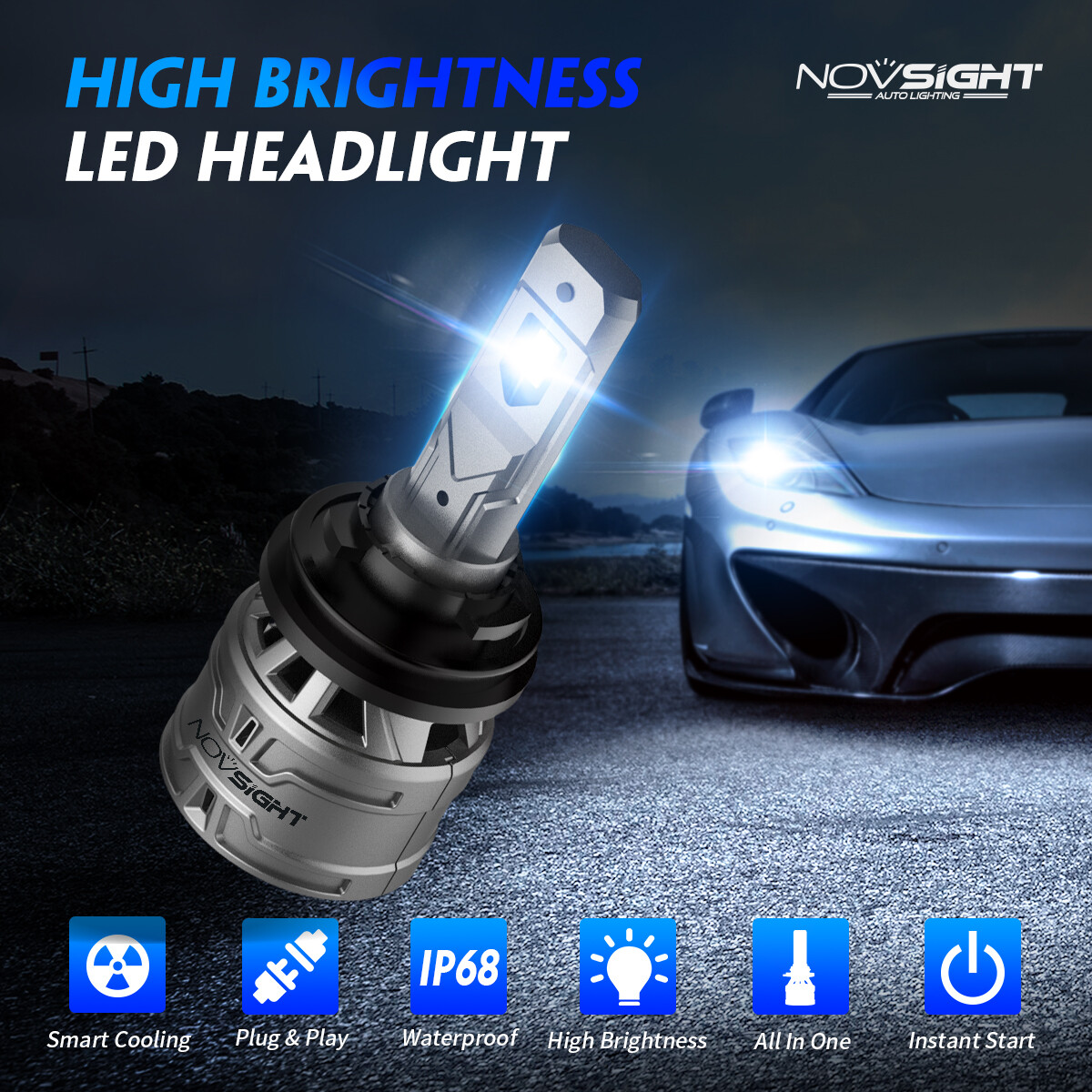 NOVSIGHT H11 H8 H9 LED Headlight Bulbs Conversion High Low Beam Lamp 6500K White