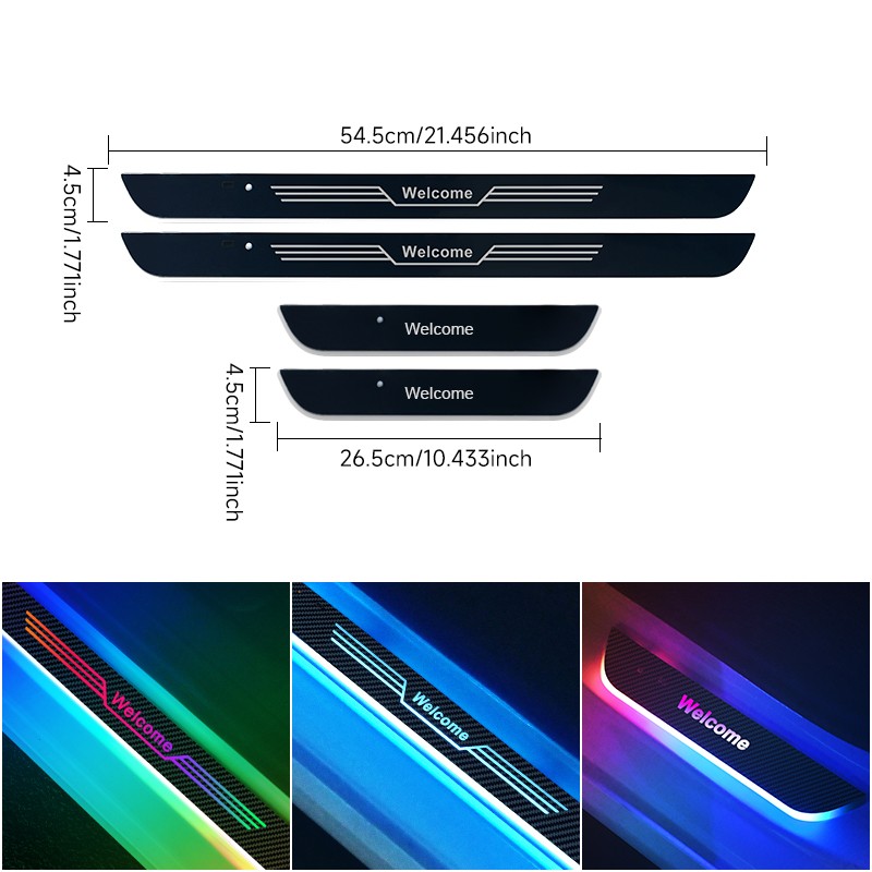 4xUniversal LED RGB Flowing Pedal Light Door Sill Pathway Welcome Scuff Light