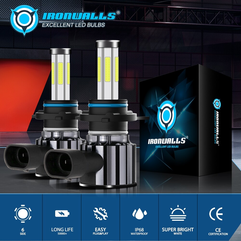 6-sides HIR2 9012 LED Headlight Bulbs Kit High/Low Beam Super Bright 6500K White
