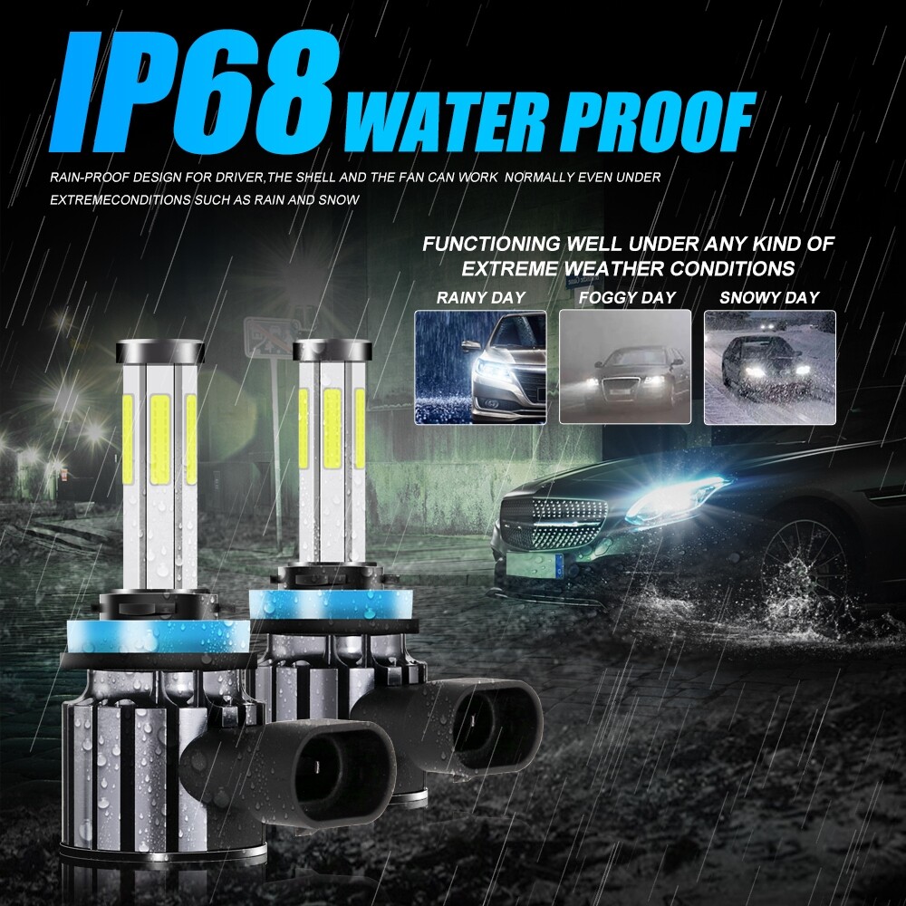 6 Sides H9 H11 LED Headlight Kit 6000K White Bulbs Super Bright High Low Beam 2x