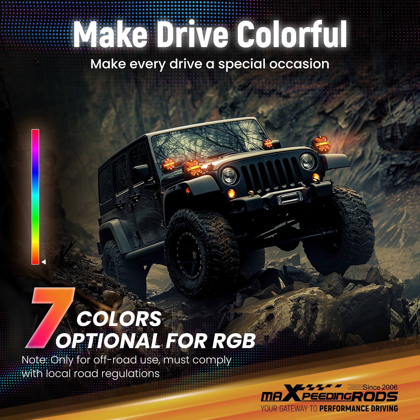 7inch 332W LED Driving Light Spot Beam RGB DRL For ATV 4X4 Off Road White 6000K