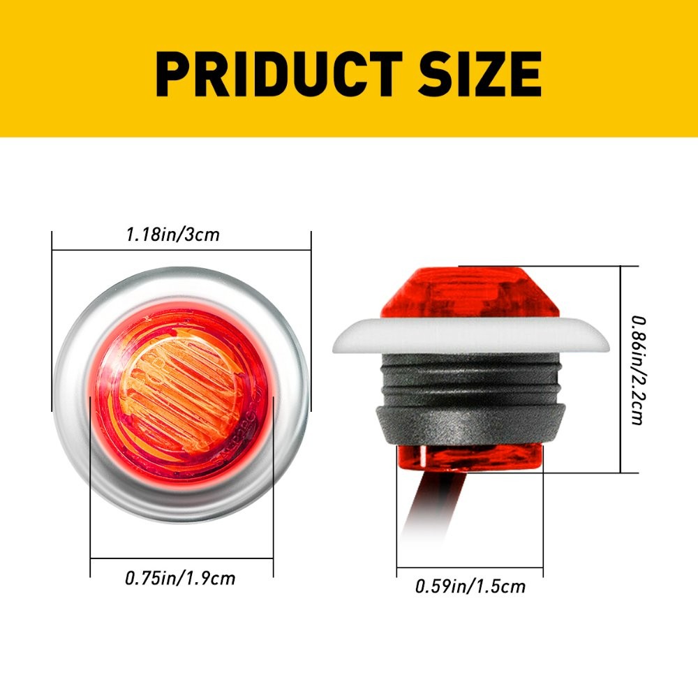 3/4″ Round Red LED Side Marker Lights With Stailness Base for Truck Trailer EXC