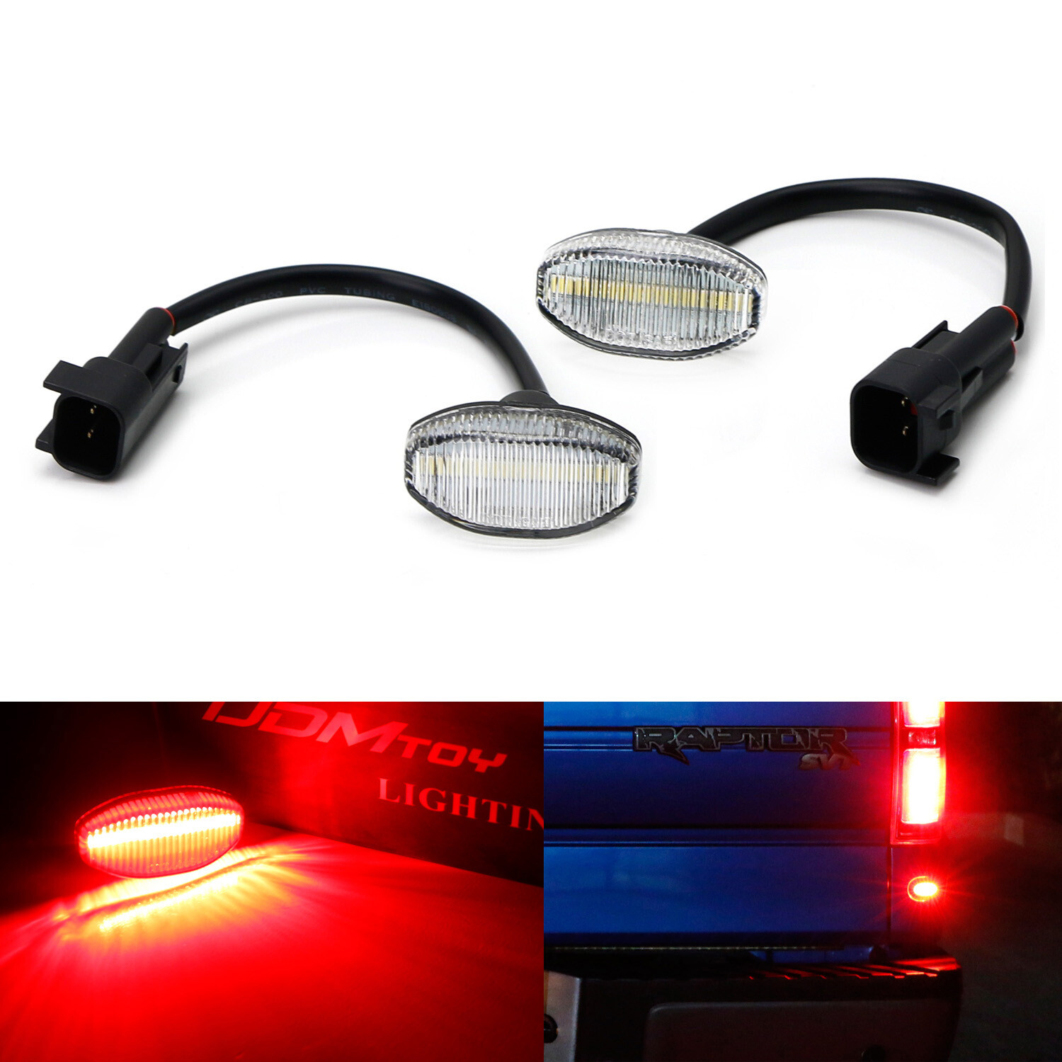 Clear Lens 12-SMD Red LED Rear Bumper Tailgate Sidemarker Lights For Ford Raptor