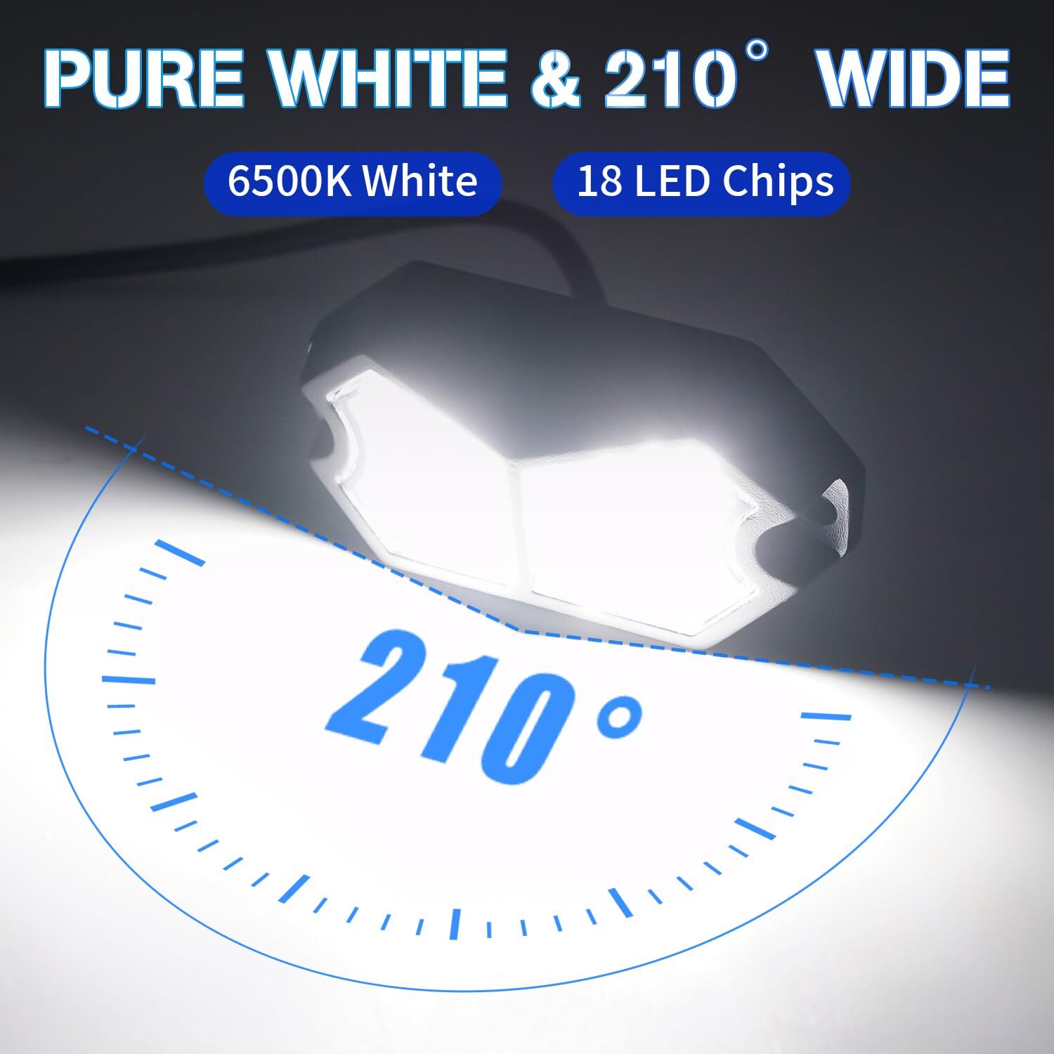 Led Rock Lights White 4 Pods 18LEDs 210 Degree Wide Angle IP68 Waterproof Alu…