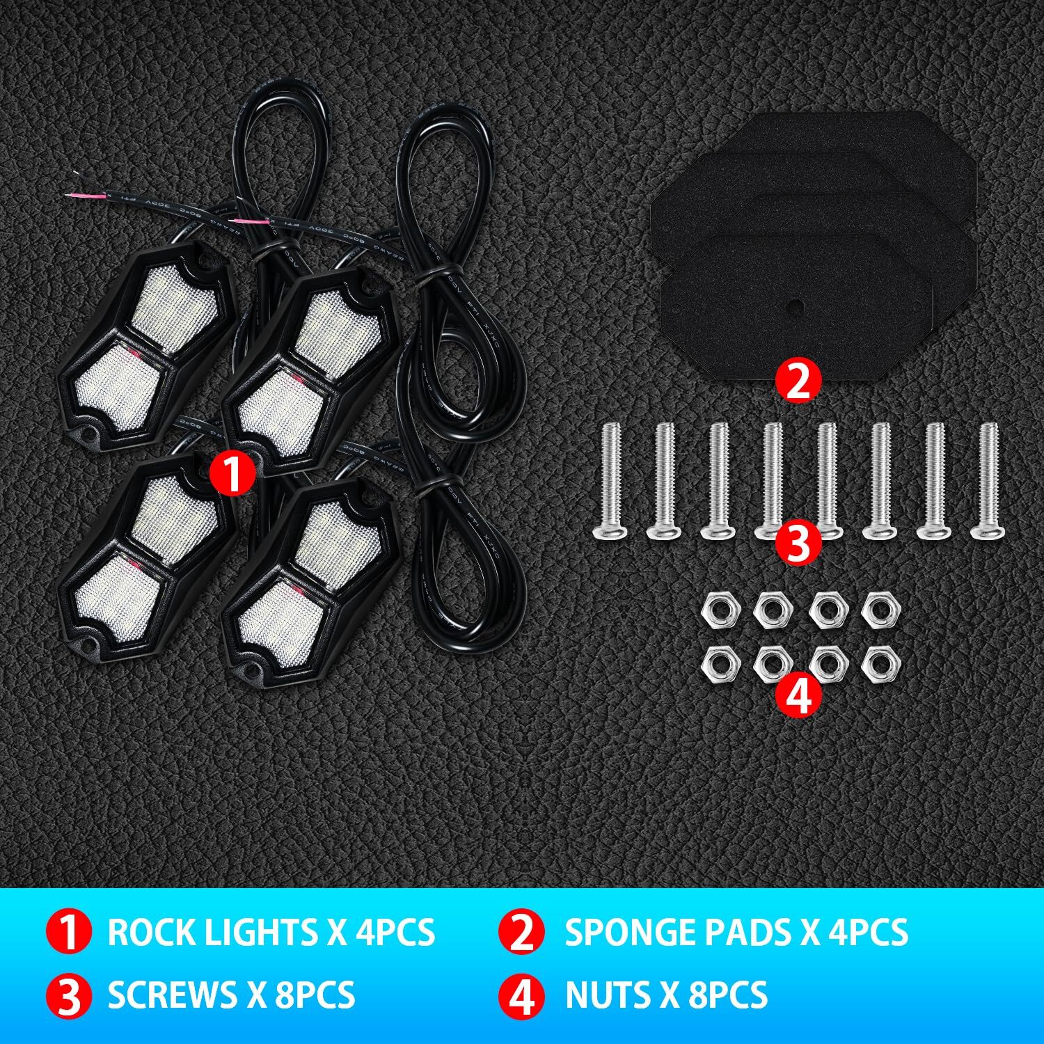 Led Rock Lights White 4 Pods 18LEDs 210 Degree Wide Angle IP68 Waterproof Alu…