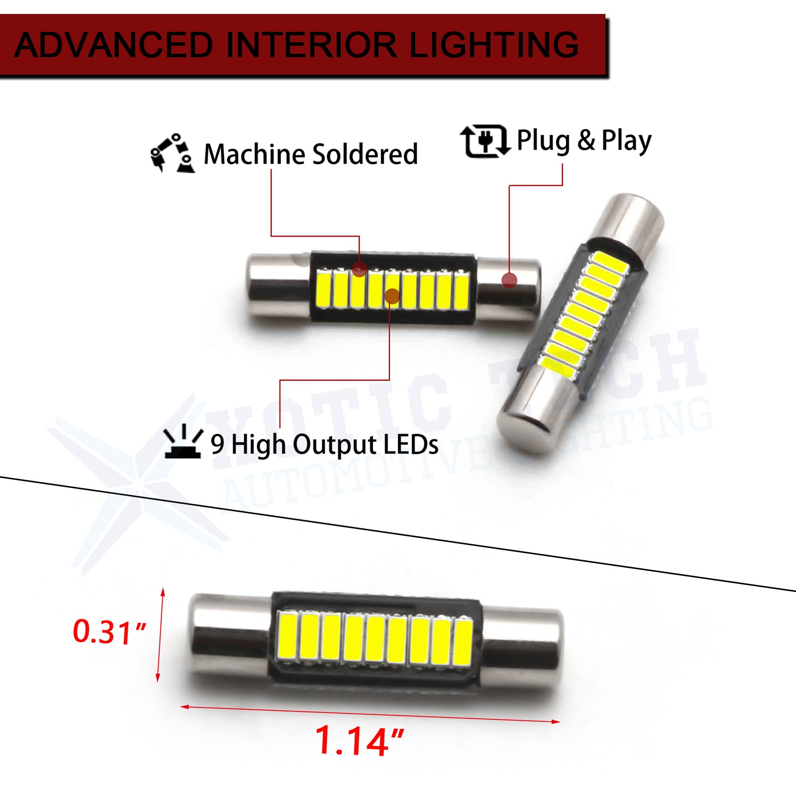 2x Pure White 29MM 6411 Bright 9-SMD LED Fuse Sun Visor Vanity Mirror Light Bulb