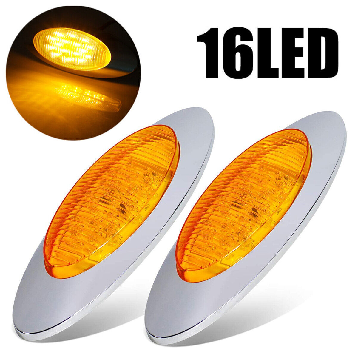 4x 6.5″ Amber 16 ENERGY-EFFICIENT LIGHT Oval Side Marker Light for Freighliner P