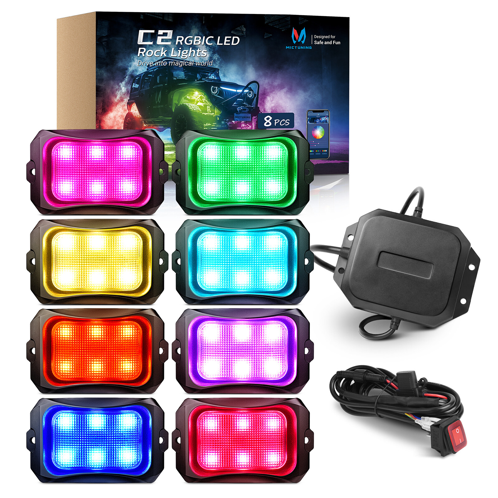 8/10/12 Pods RGB LED Rock Lights Offroad Truck APP Underbody Underglow Neon Kit