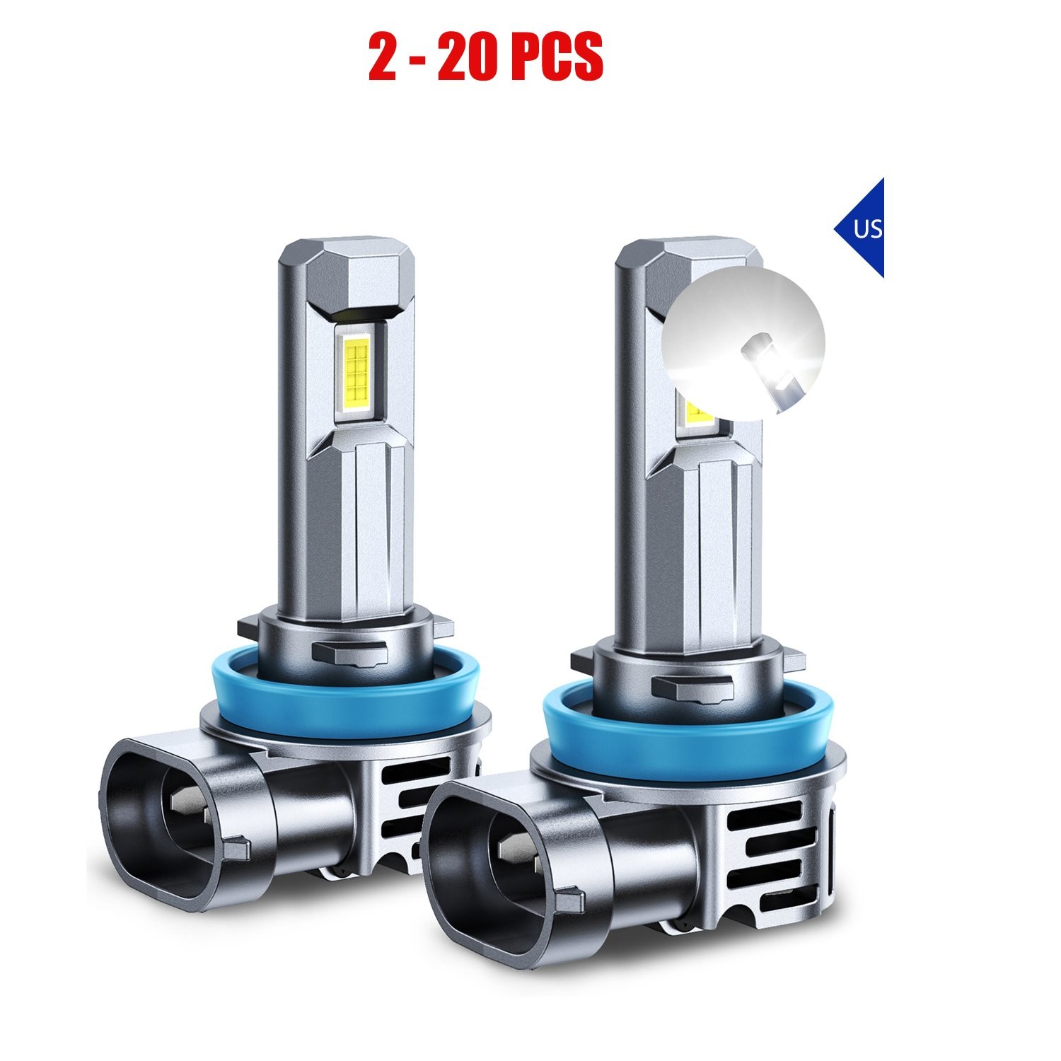 H11/H8/H9 White 6500K 24000LM LED Headlight Bulbs High Low Beam Canbus 2-20X 20S