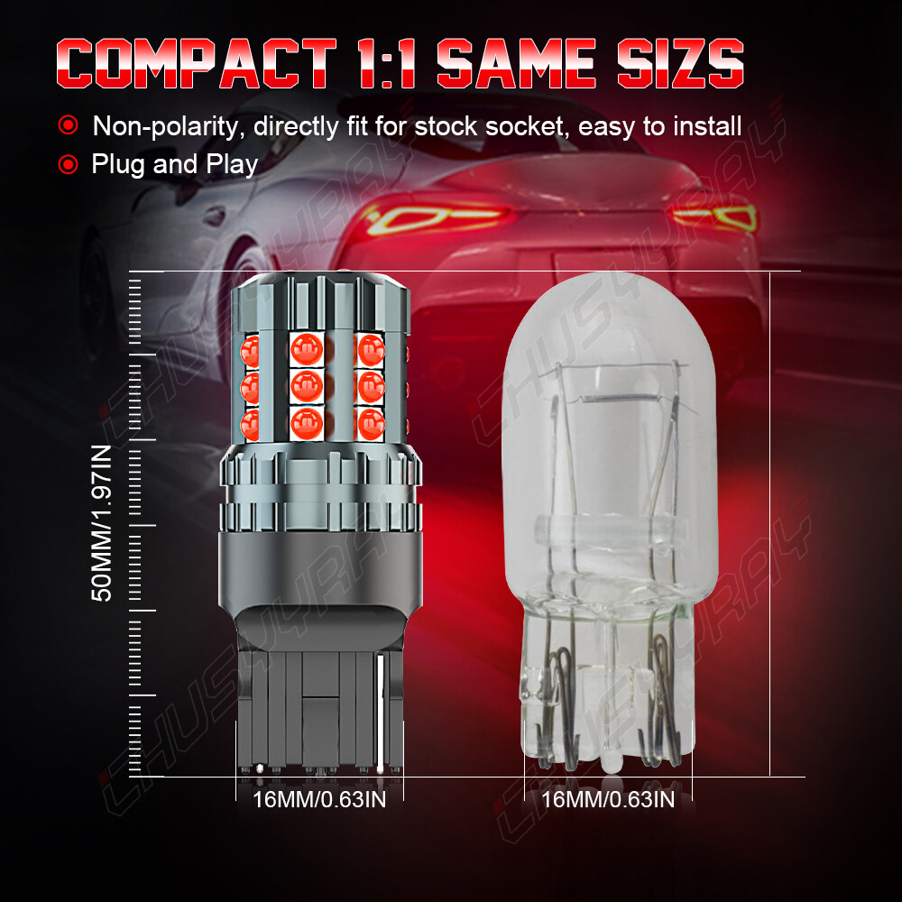 2x 7440 7443 Red LED Light Strobe Flash Blinking Brake Tail Light Parking Bulbs